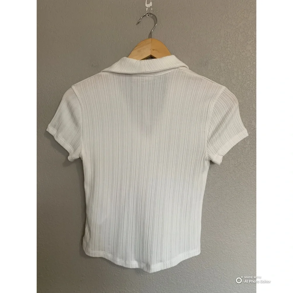 Madewell Ivory Ribbed V-Neck Polo Tee Size XXS NWT - Picture 9 of 17